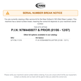 UNION Filter Service Kit for New Holland L160 Skid Steer Loader P.I.N: N7M4488077 & PRIOR (01/06 - 12/07)